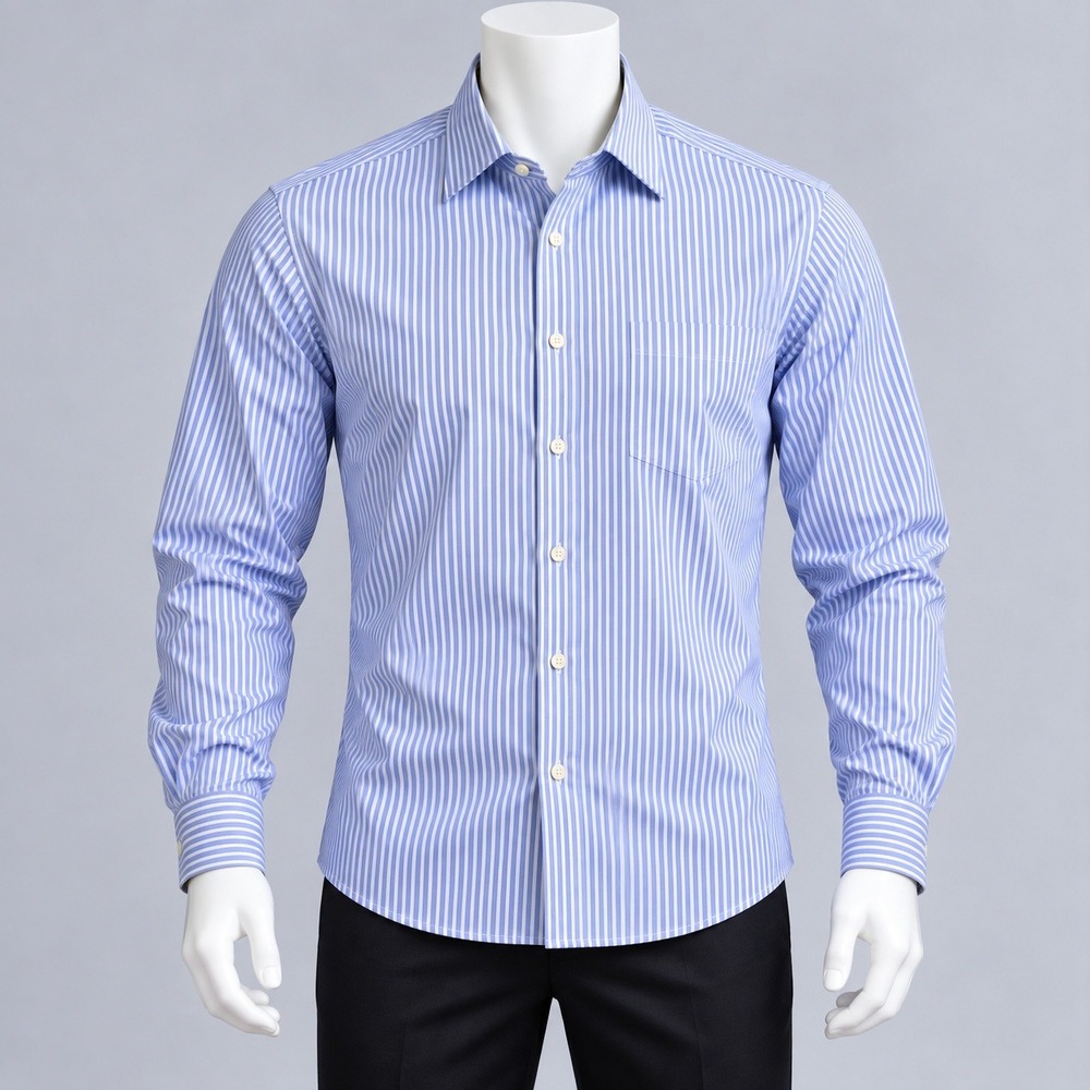 Arrow Dress Shirt Mens Large 16.5 34/35 Blue White Striped Fitted Wrinkle Free